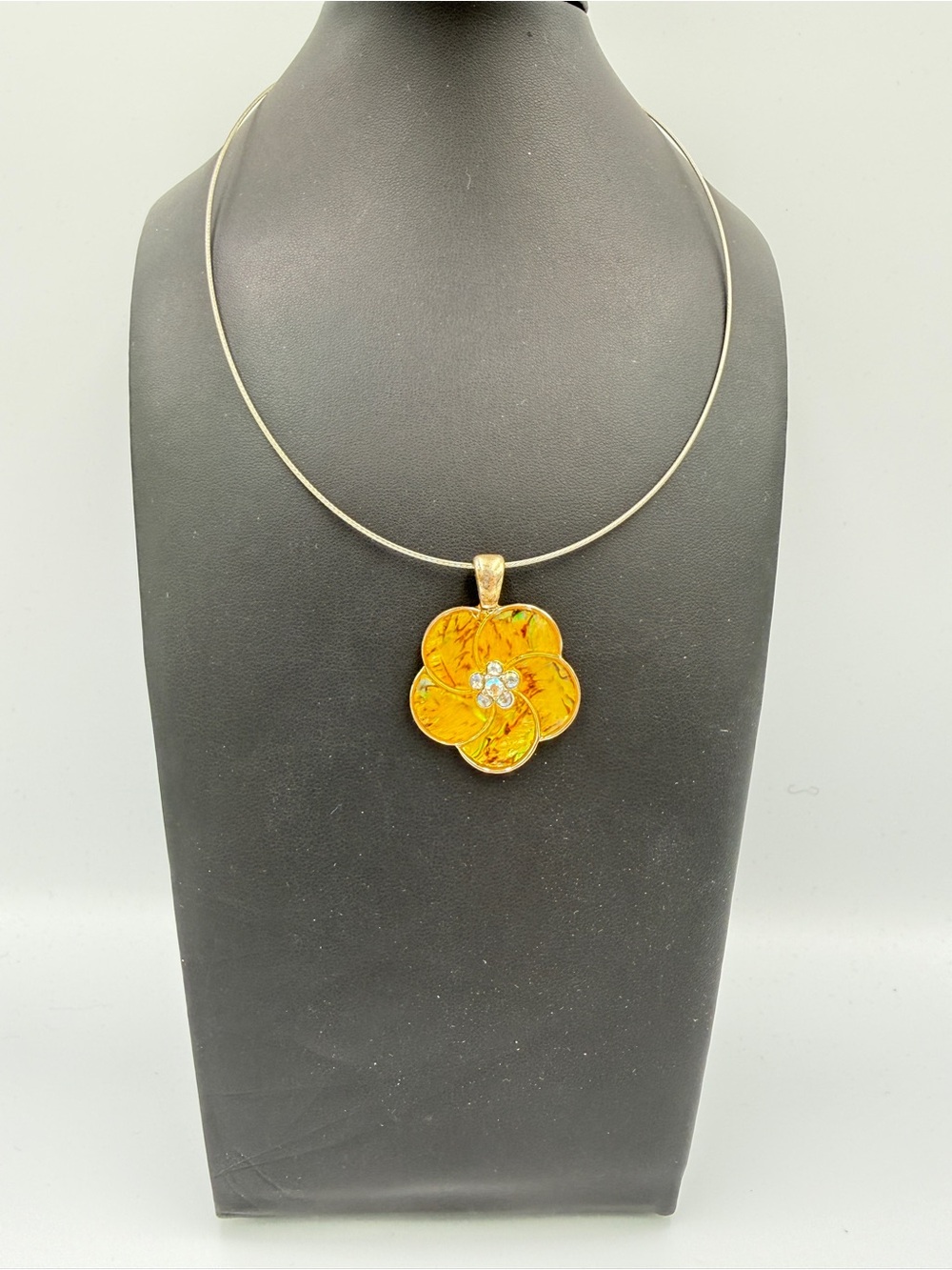 Gold-Tone Yellow Floral Pendant Necklace with Crystal Accent